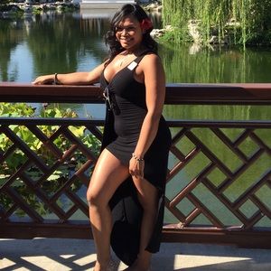 Deep V Neck Twist Knot Front Asymmetrical Dress